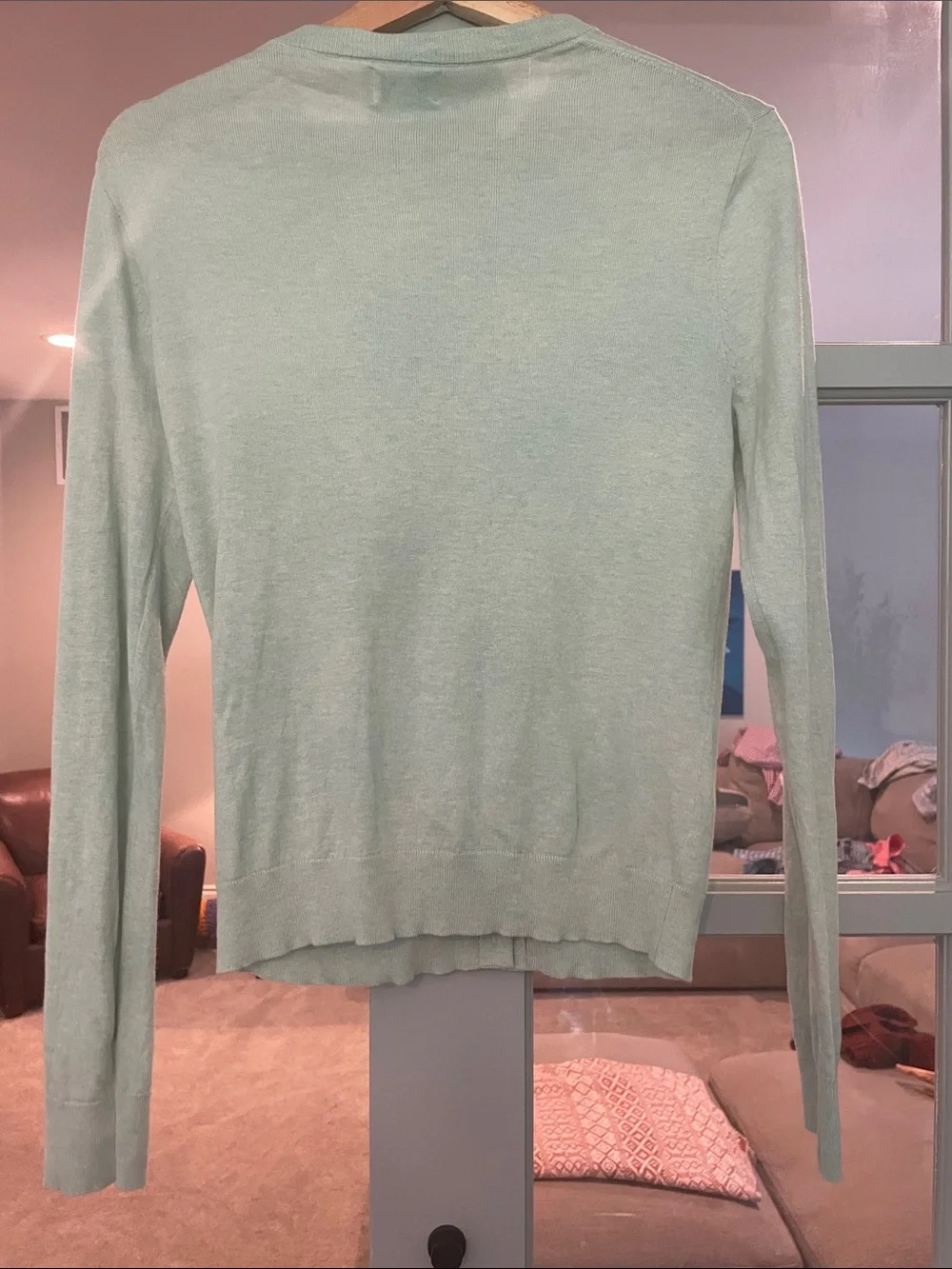 J. Crew Pale Mint Button-Up Crewneck Cardigan